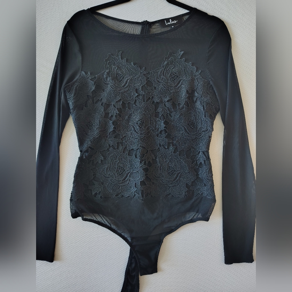Lulu's Elegant Black Lace Bodysuit